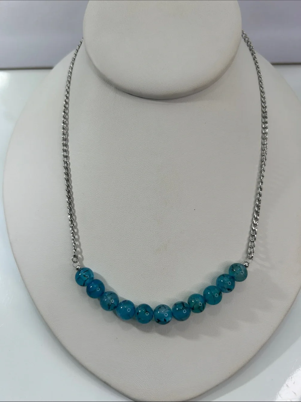 New Artisan Handmade Genuine Blue Dragon Vein Gemstone Stainless Steel Necklace